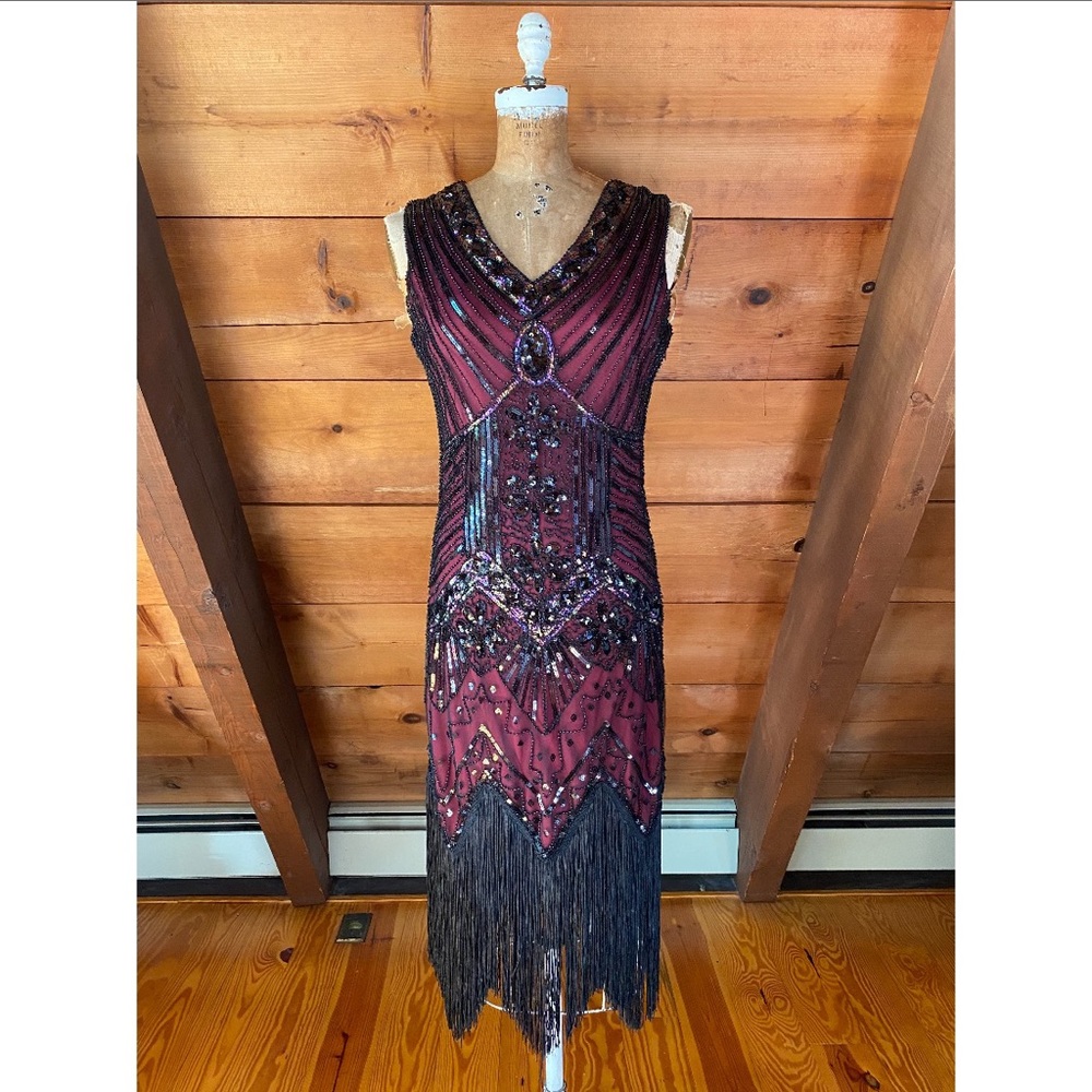 1920s style beaded deco flapper dress
